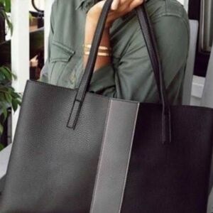 Vince Camuto Black Tote with Gray Center Stripe
